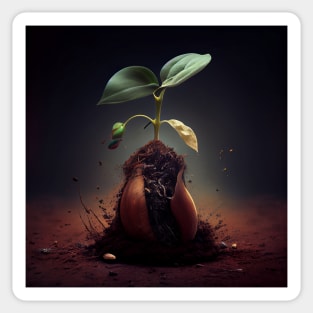 Image of plant seedling growing up past it's seed Sticker